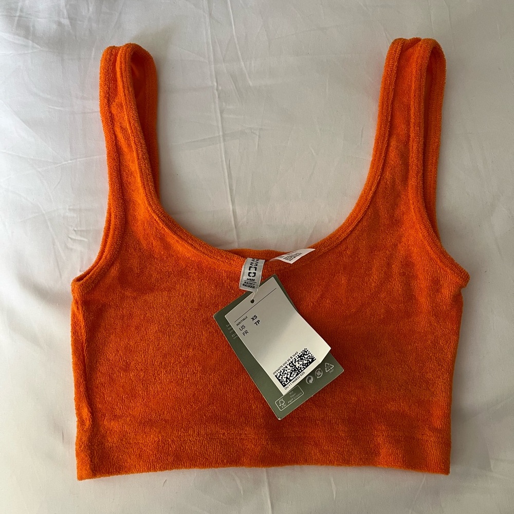 NEW WITH TAGS! Orange terry cloth‎ crop top. Size XS